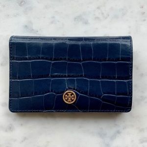 Tory Burch Blue Parker - Embossed Snake Slim Leather Wallet
